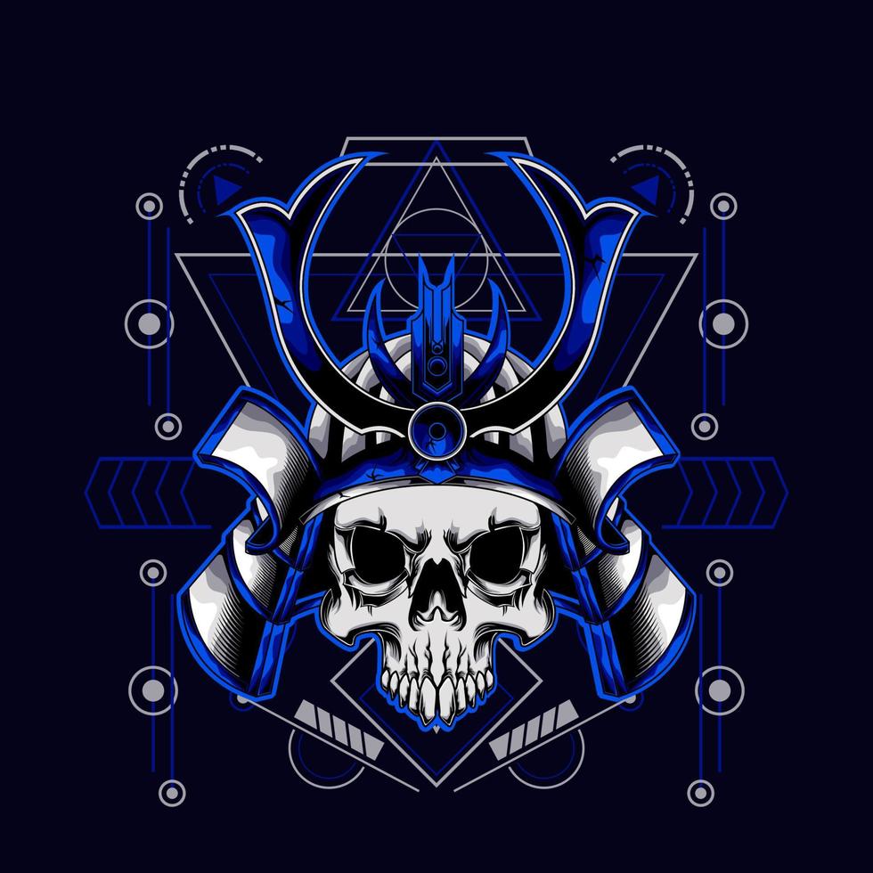 Samurai-Schädelhelm mit heiliger Geometrie für T-Shirt-Design vektor