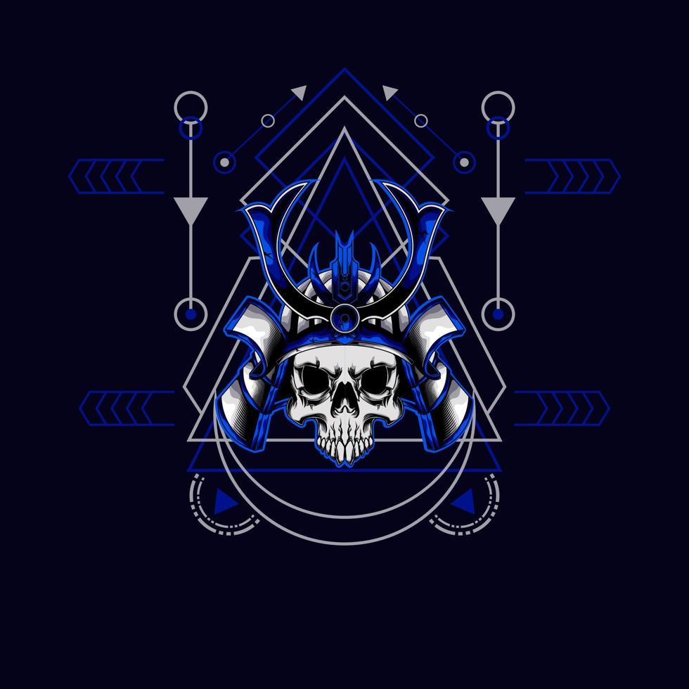 Samurai-Schädelhelm mit heiliger Geometrie für T-Shirt-Design vektor