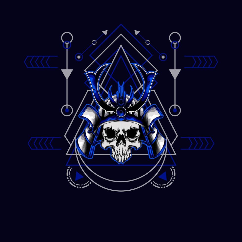 Samurai döskallehjälm med helig geometri för t-shirtdesign vektor