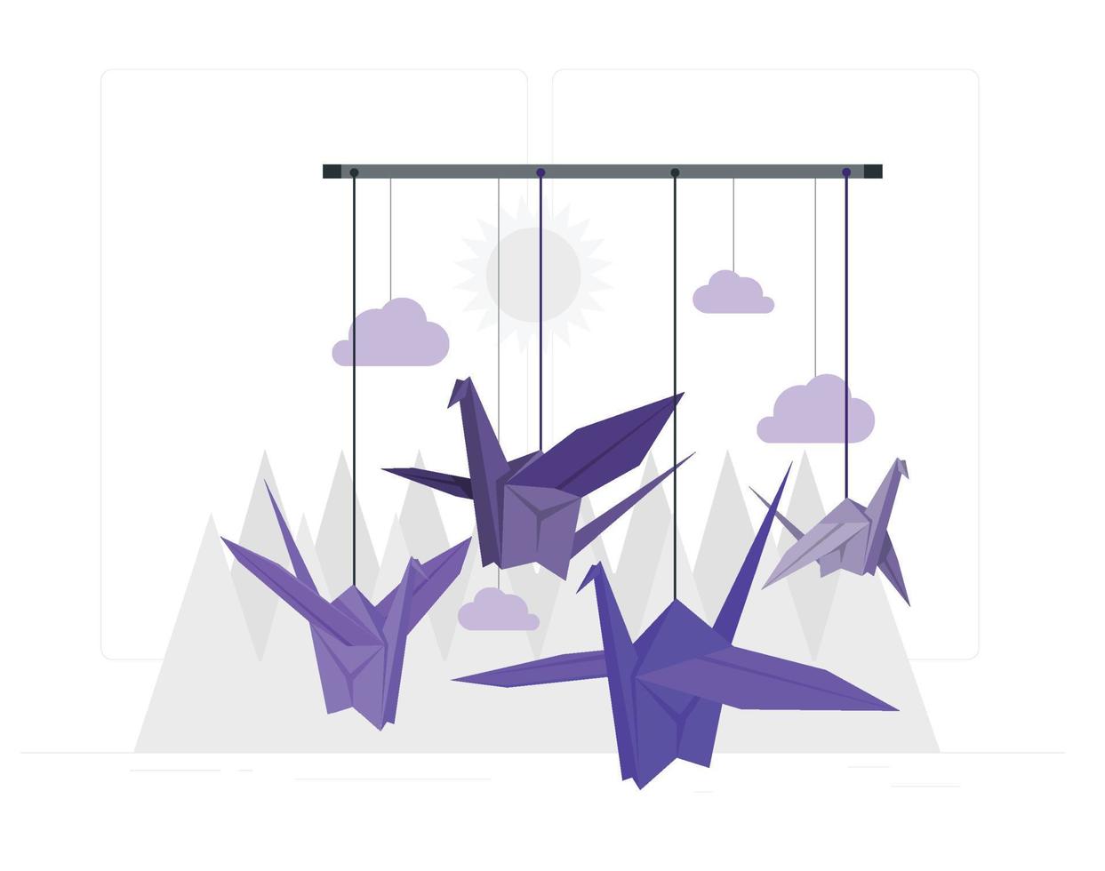Origami-Vögel beginnen im geschlossenen Raum zu fliegen vektor
