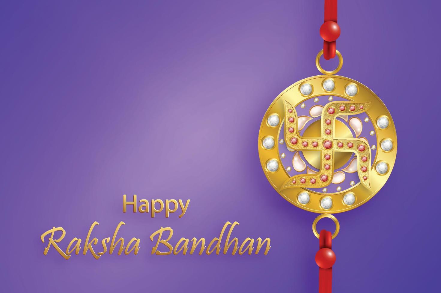 fröhliches raksha bandhan, das indische fest, mit rakhi-elementen und kristall auf farbigem hintergrund vektor
