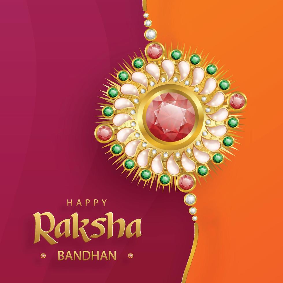 fröhliches raksha bandhan, das indische fest, mit rakhi-elementen und kristall auf farbigem hintergrund vektor