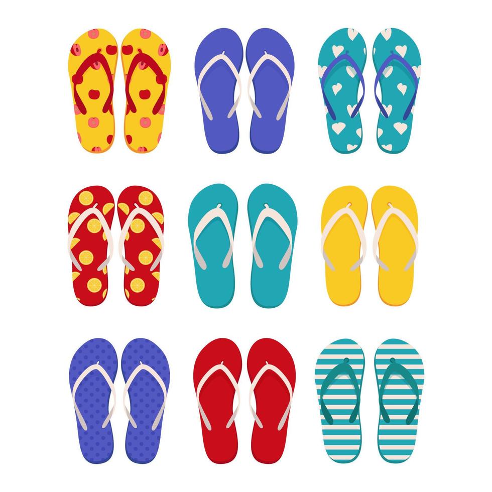 ett par strandtofflor. samling av mode flip flops. platt vektorillustration vektor