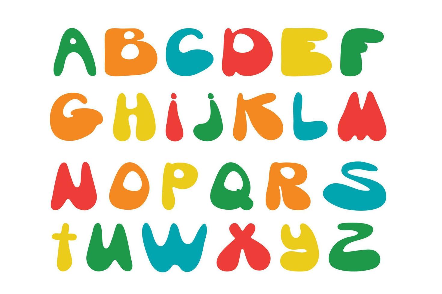 söta handritade alfabetet gjort i vektor. doodle bokstäver för din design. vektor tecknad alfabetet vit bakgrund. rolig abc-design för bokomslag, affisch, kort, tryck på bebiskläder