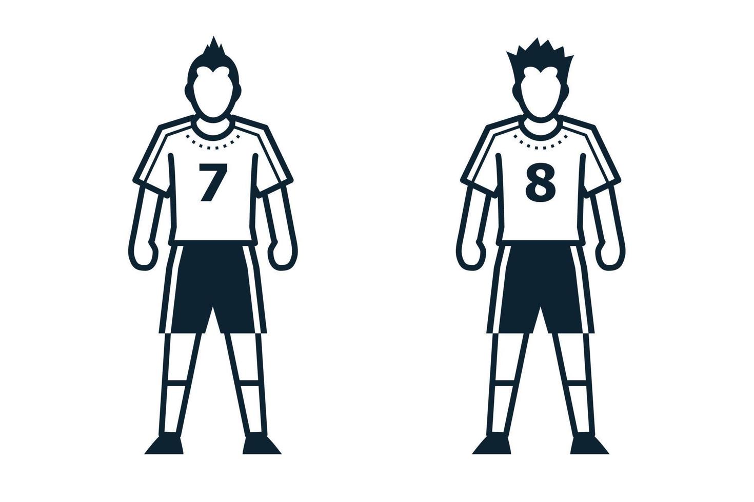 fotbollsspelare, människor och kläder ikoner med vit bakgrund vektor