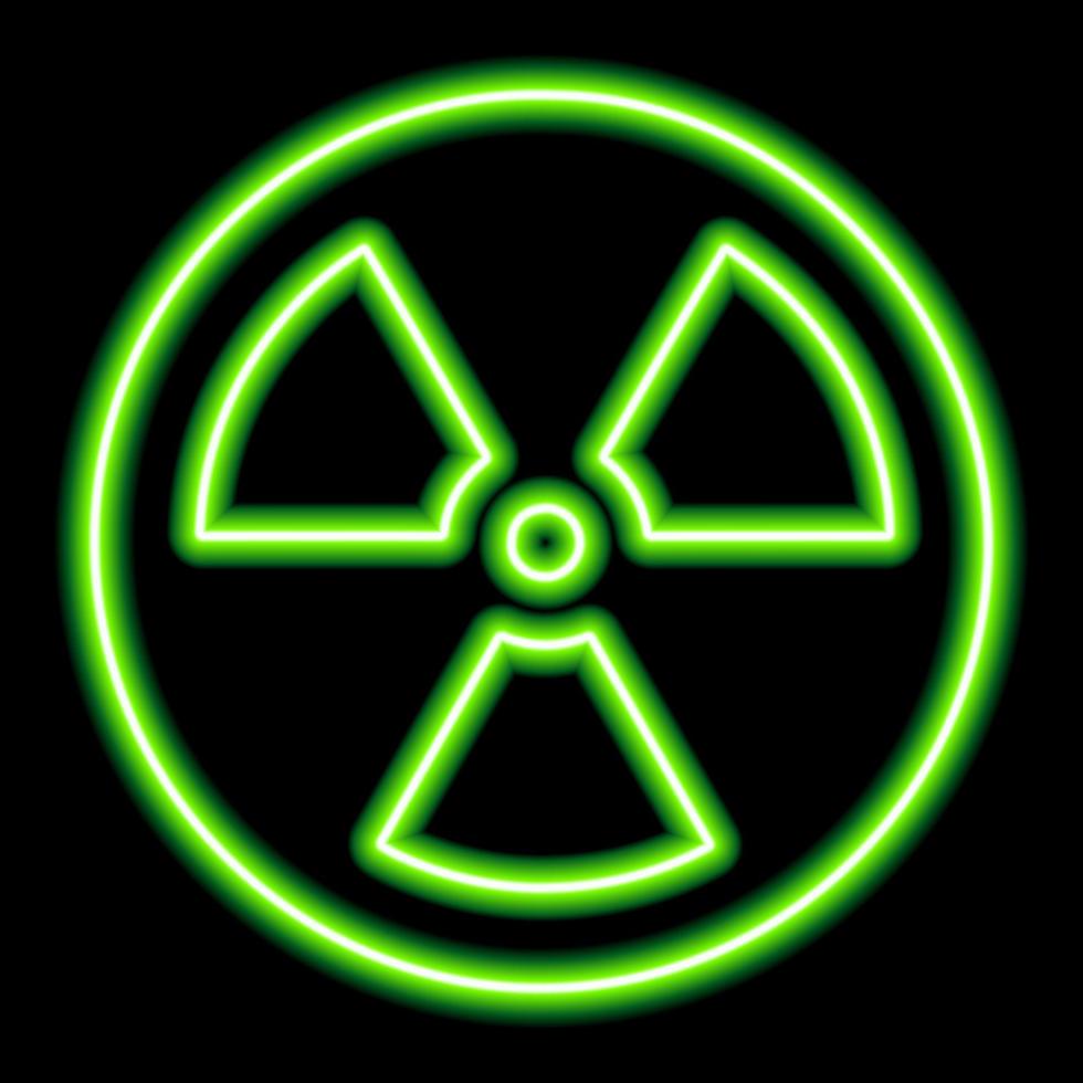 grünes Neonstrahlungssymbol auf schwarzem Hintergrund vektor