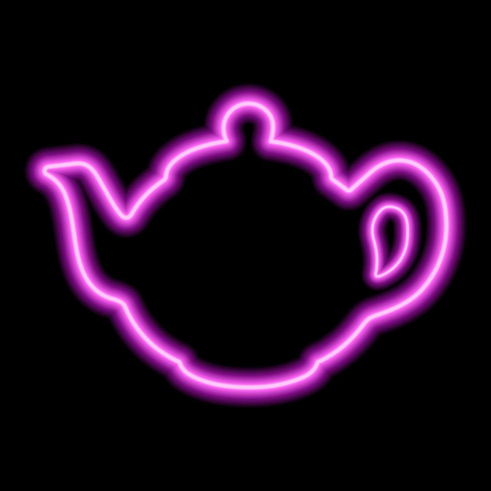 rosa neonkontur der teekanne. einfache Abbildung auf schwarzem Hintergrund. ein Objekt vektor