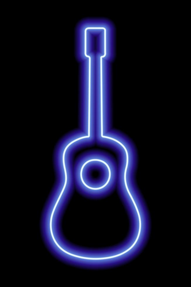 enkel blå neon gitarr siluett på en svart bakgrund vektor