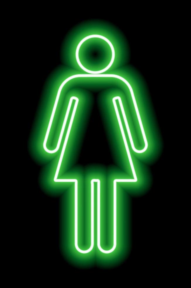 ein einfaches stilisiertes Symbol einer Frau. weibliches Zeichen. grüner Neonumriss auf schwarzem Hintergrund. Damentoilette anmelden. vektor