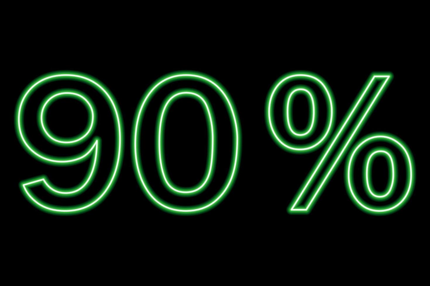 90-Prozent-Inschrift auf schwarzem Hintergrund. grüne linie im neonstil. vektor