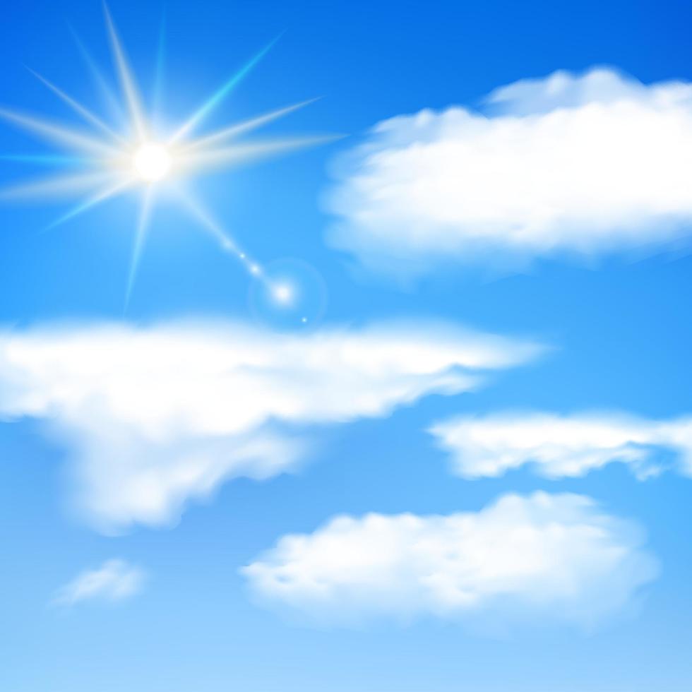 ljusblå himmel landskap illustration bakgrund, med solljus och moln vektor