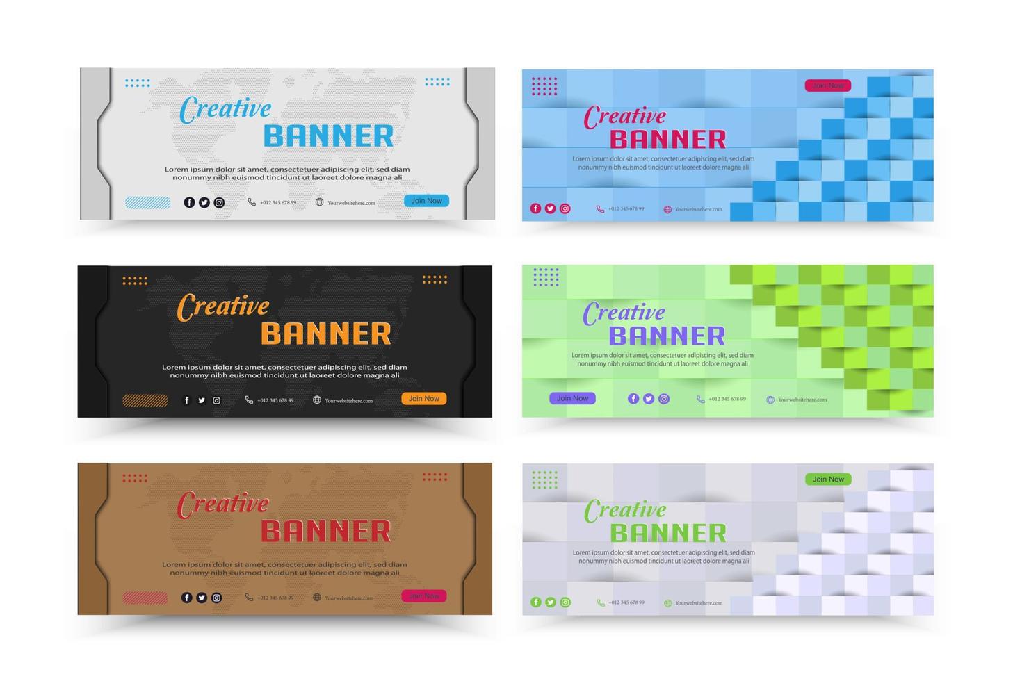 Vektor-Design von zwei abstrakten Banner-Hintergrundmustern mit unterschiedlichen Farben vektor