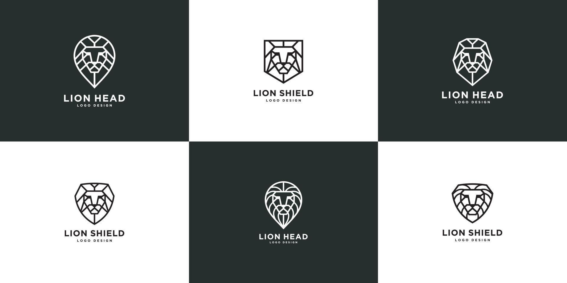 uppsättning av lejonhuvud sköld logotyp vektor