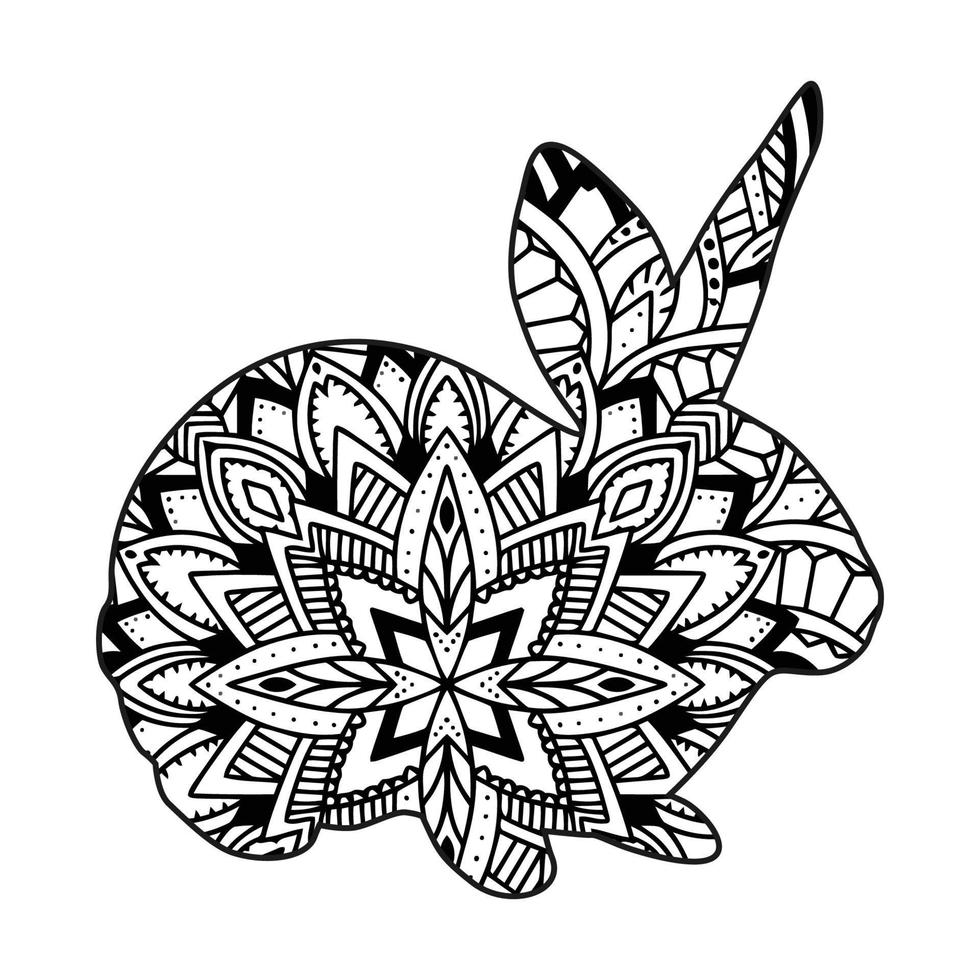 söt kanin mandala färg vektor illustration design.