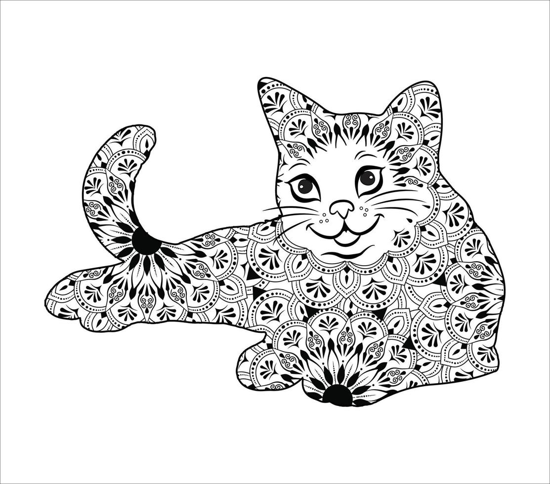 söt katt mandala färg vektor illustration design.