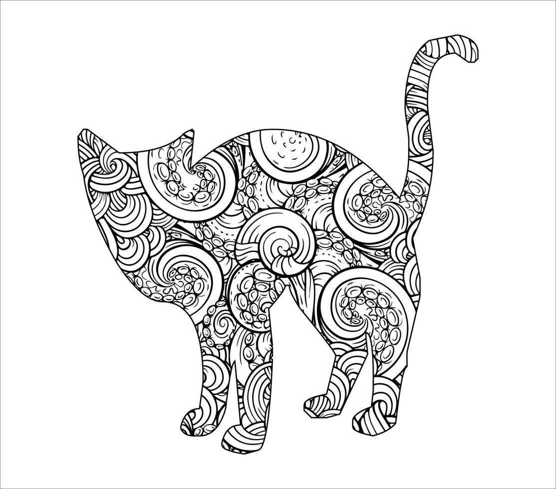 Süße Katze Mandala Färbung Vector Illustration Design.