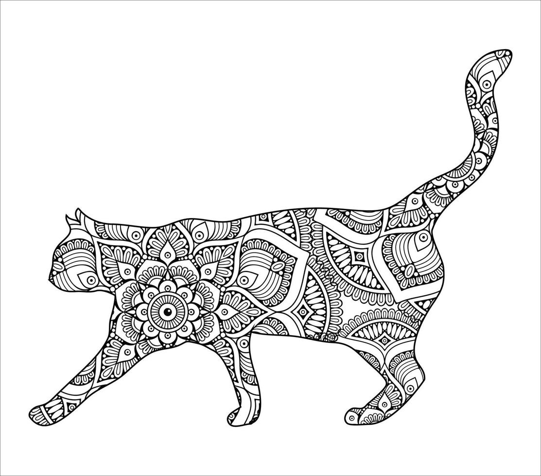 söt katt mandala färg vektor illustration design.