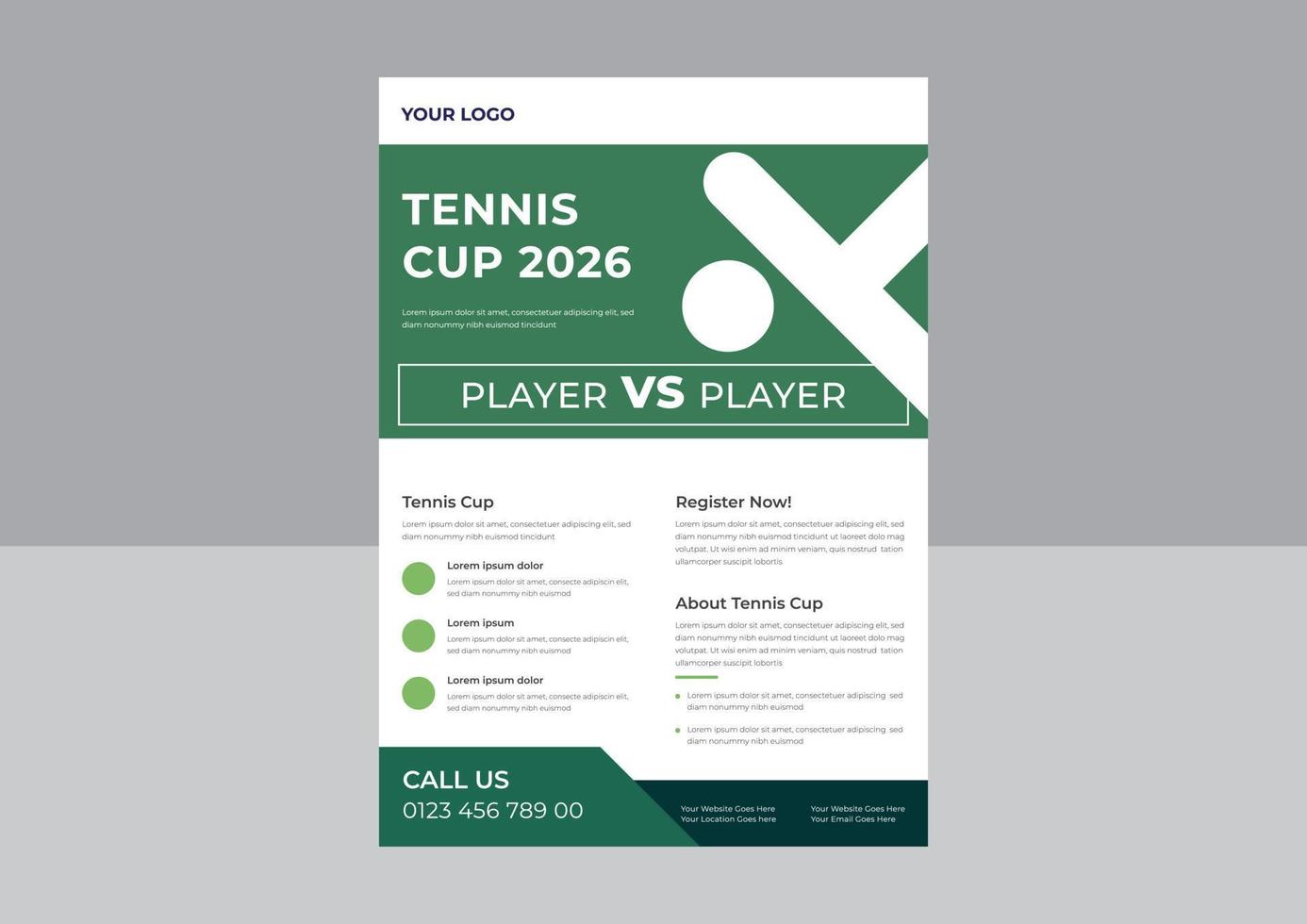 Tennis-Poster-Set-Vektor-Flyer, Tennis-Turnier-Flyer-Design-Vorlage, Tennis-Poster-Set-Vektor, A4-Vorlage, Broschüren-Design, Cover, Flyer, Poster, druckfertig vektor