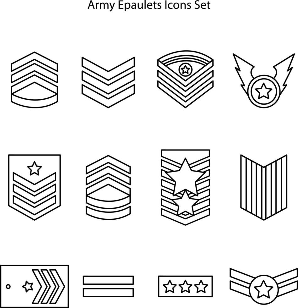 epaulet platt ikoner set. militär rang med en stjärna vektorillustration isolerade på vitt. army badge gradient stil design, designad för webb och app. vektor