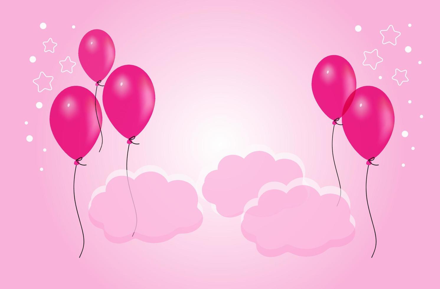 baby shower horisontell banner med helium ballonger och stjärnor på rosa bakgrund. vektor 3d illustration