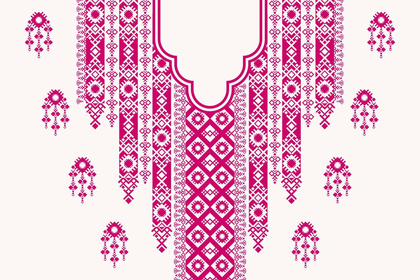 tvåfärgad etnisk geometrisk form hals broderimönster design. feminint tribal konst mode för skjortor. vektor