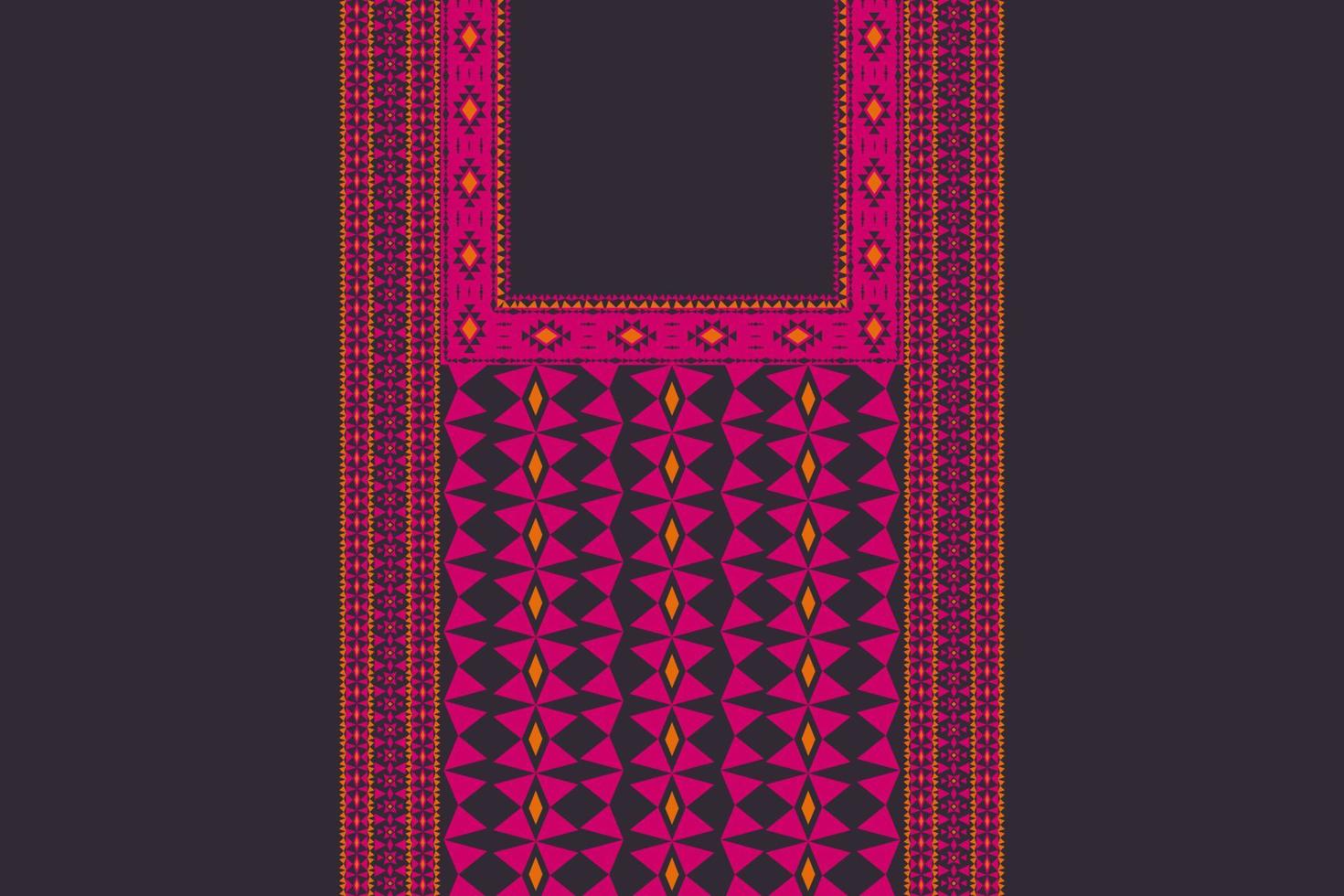 aztekisches geometrisches Dreieck Form Hals Stickmuster Design schwarz rosa Hintergrund. Stammeskunstmode für Hemden. vektor