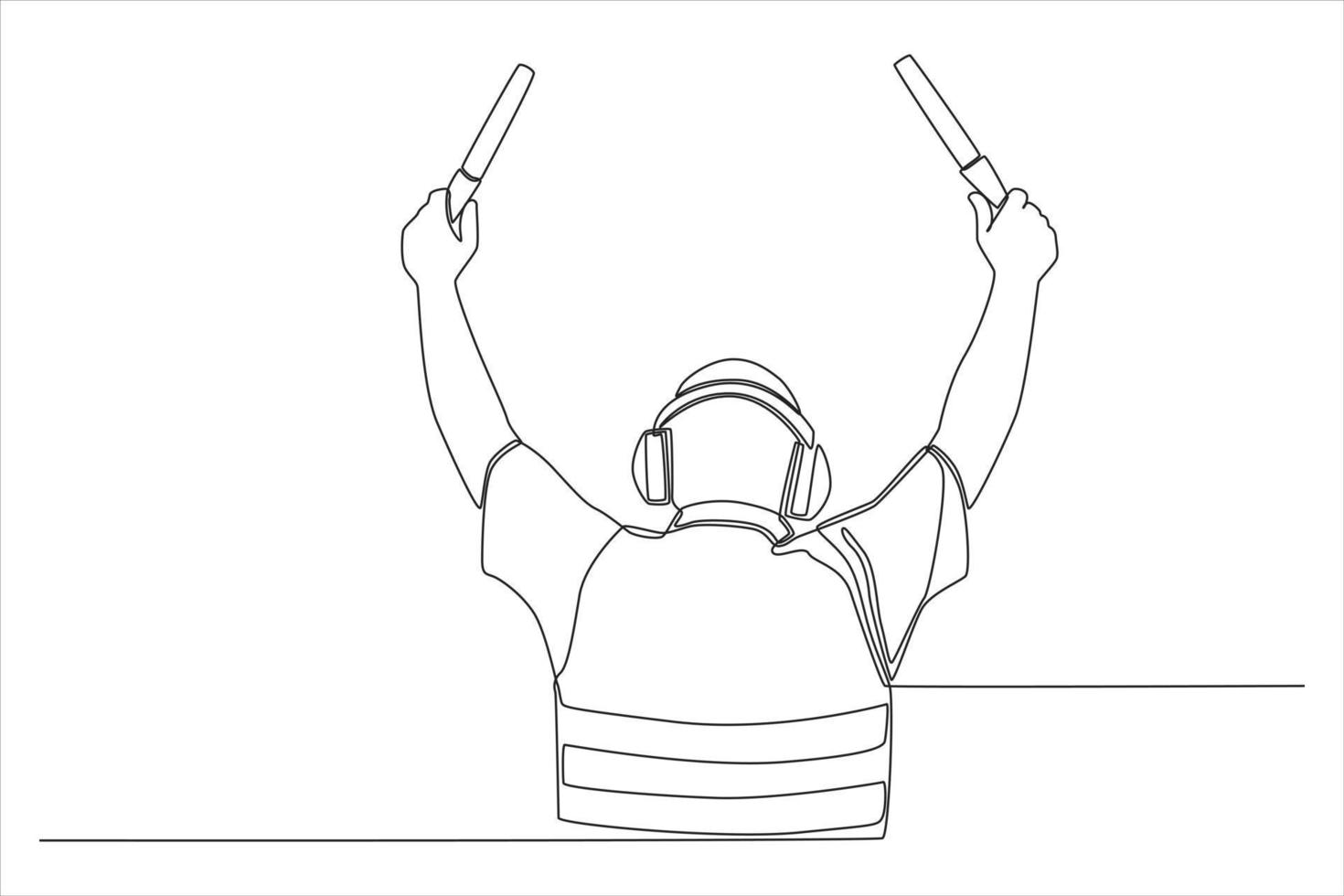 einzelne einzeilige Rückansicht des Flughelfers. Bodenpersonal, das dem Flugzeug am Flughafen signalisiert. Flughafenaktivitätskonzept. ununterbrochene Linie zeichnen grafische Vektorillustration des Designs. vektor