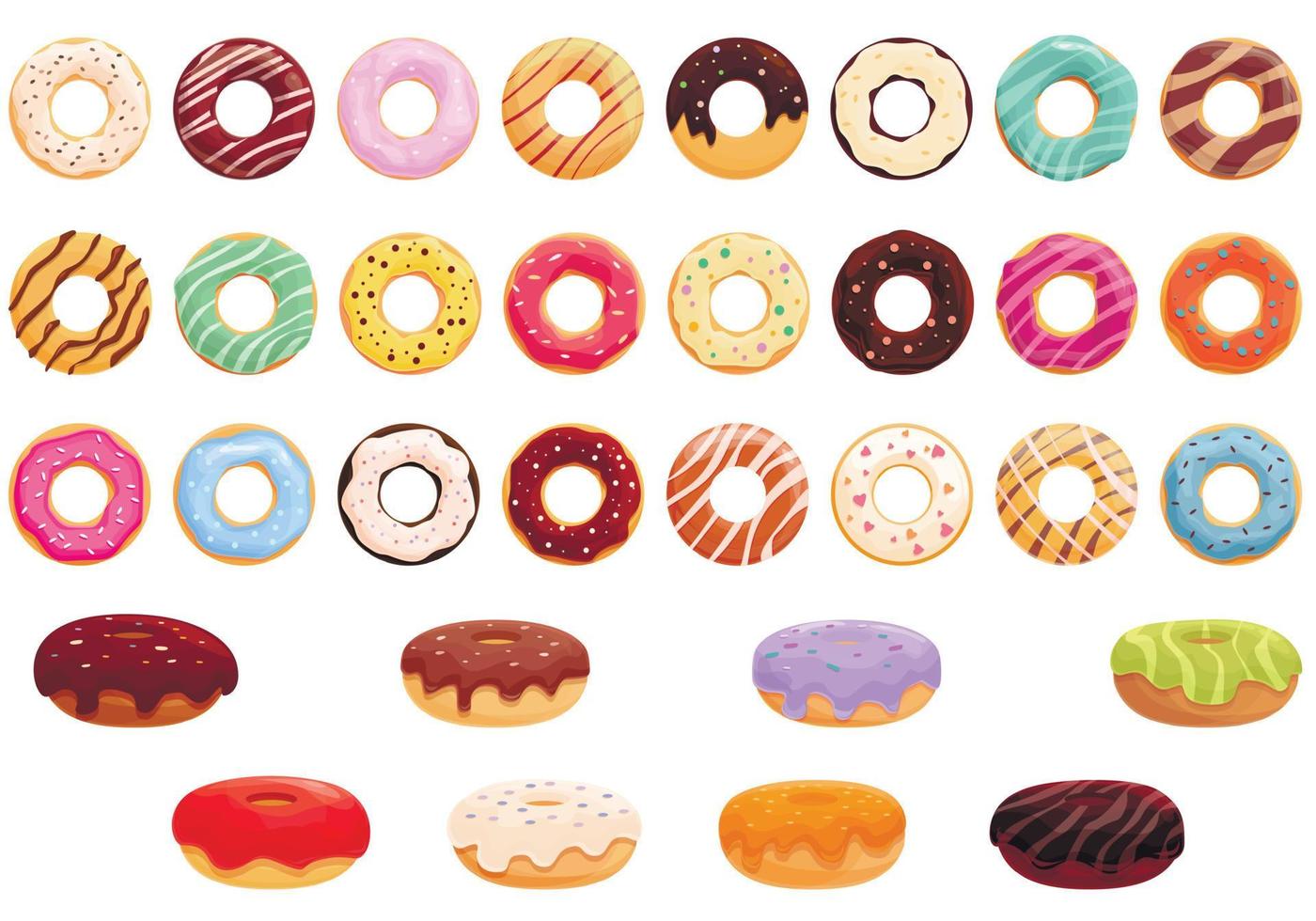 Donut-Symbole setzen Cartoon-Vektor. Glasur-Donut vektor