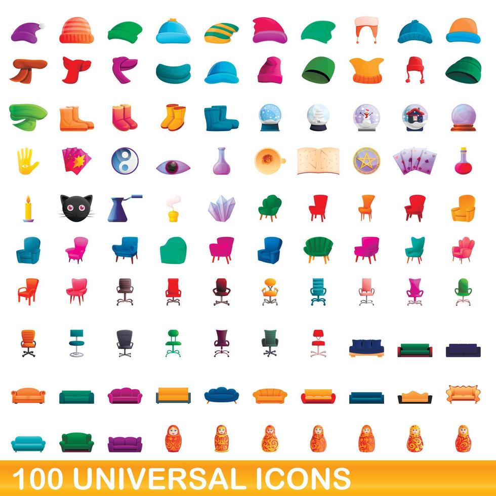 100 universelle Symbole im Cartoon-Stil vektor