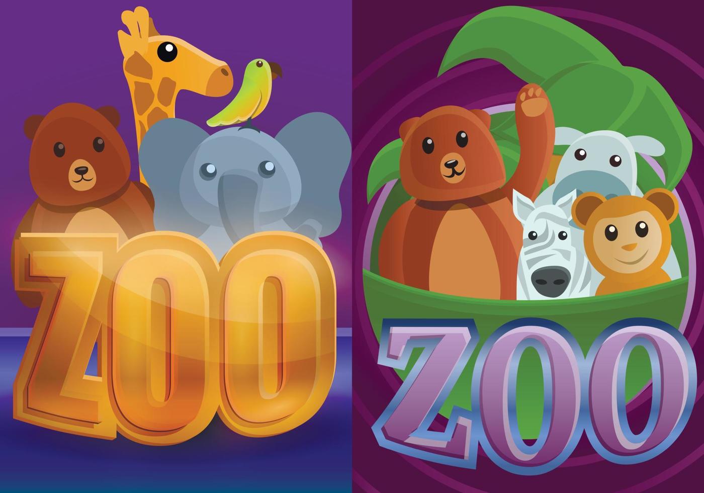 park zoo banner set, tecknad stil vektor