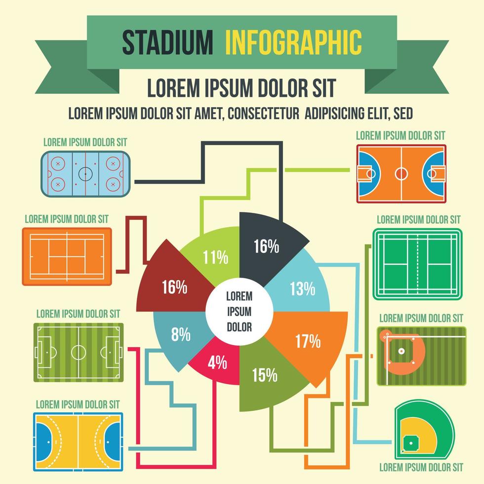 Infografik-Elemente des Stadions, flacher Stil vektor