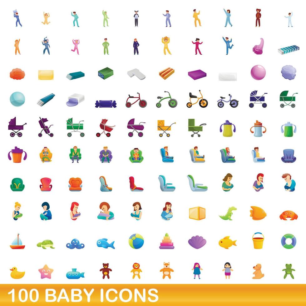 100 Baby-Icons gesetzt, Cartoon-Stil vektor