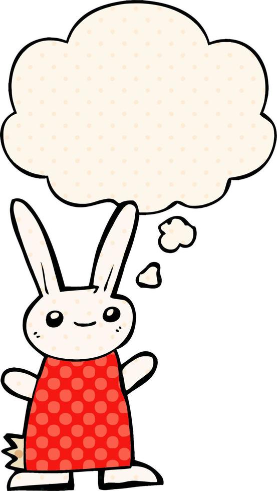söt tecknad kanin och tankebubbla i serietidningsstil vektor