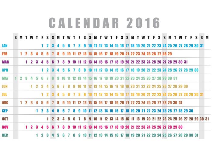 Horisontell kalender 2016 Vector