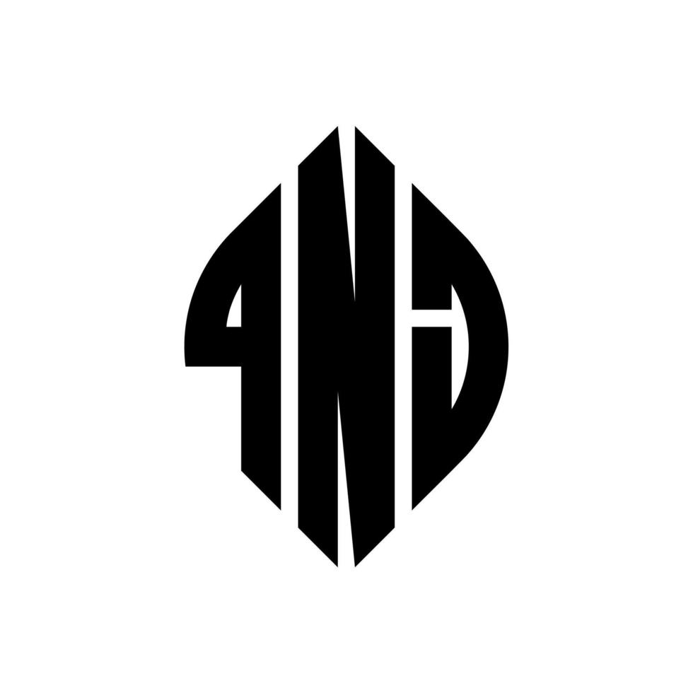 Qnj-Kreisbuchstaben-Logo-Design mit Kreis- und Ellipsenform. qnj Ellipsenbuchstaben mit typografischem Stil. Die drei Initialen bilden ein Kreislogo. qnj Kreisemblem abstrakter Monogramm-Buchstabenmarkierungsvektor. vektor