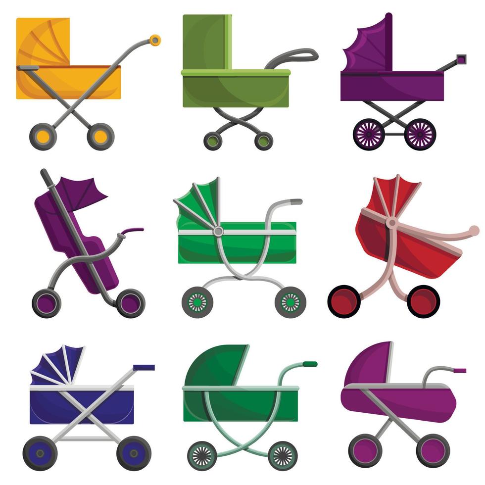 barnvagn Ikonuppsättning, tecknad stil vektor