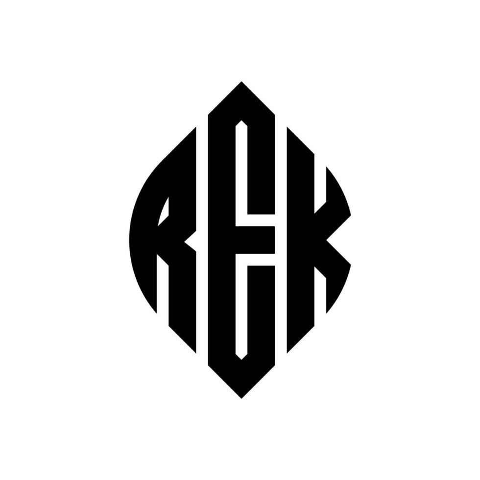 rek-Kreis-Buchstaben-Logo-Design mit Kreis- und Ellipsenform. rek Ellipsenbuchstaben mit typografischem Stil. Die drei Initialen bilden ein Kreislogo. Rek-Kreis-Emblem abstrakter Monogramm-Buchstaben-Markenvektor. vektor