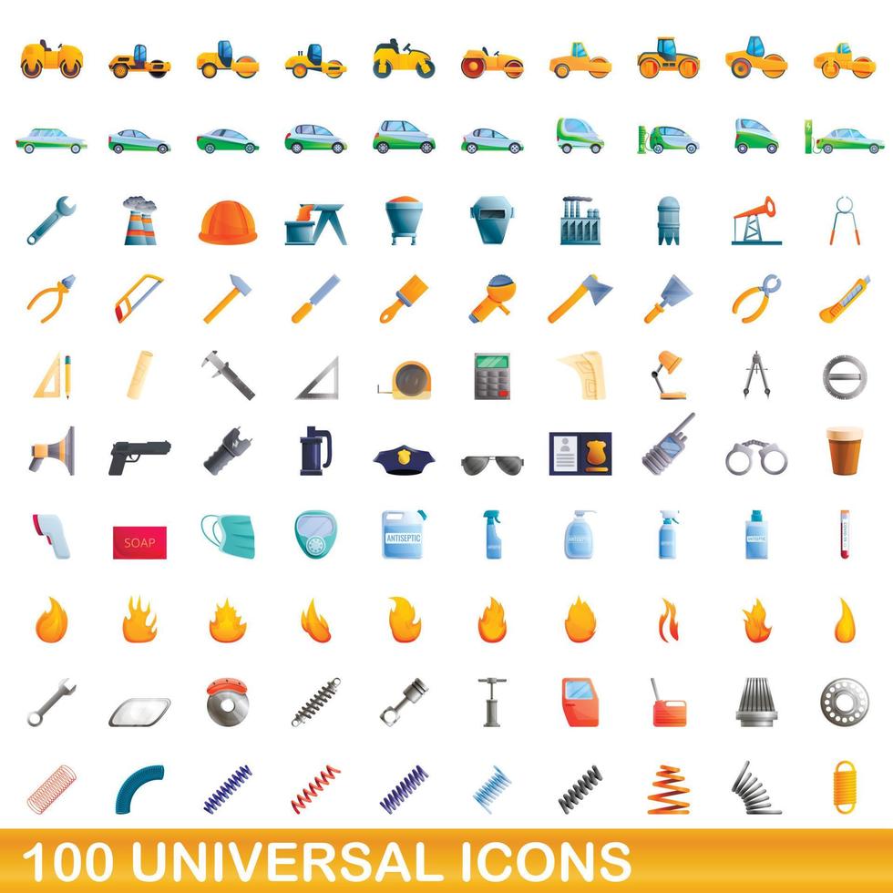 100 universelle Symbole im Cartoon-Stil vektor