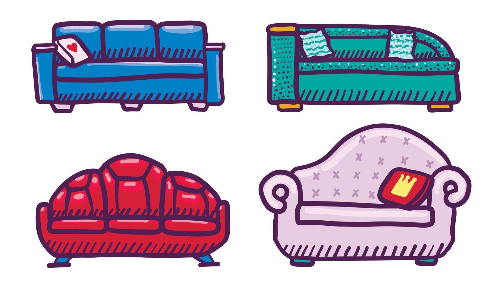 Sofa-Icons Set, handgezeichneter Stil vektor