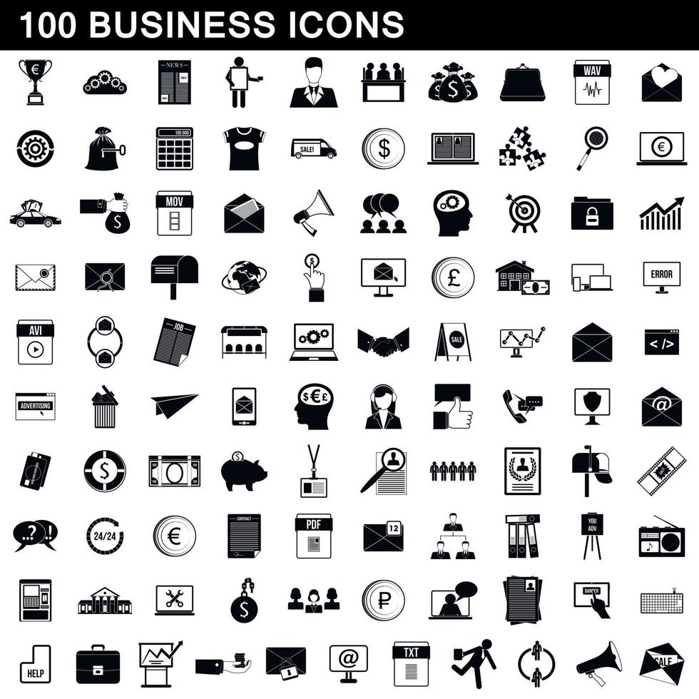 100 Business-Icons gesetzt, einfacher Stil vektor