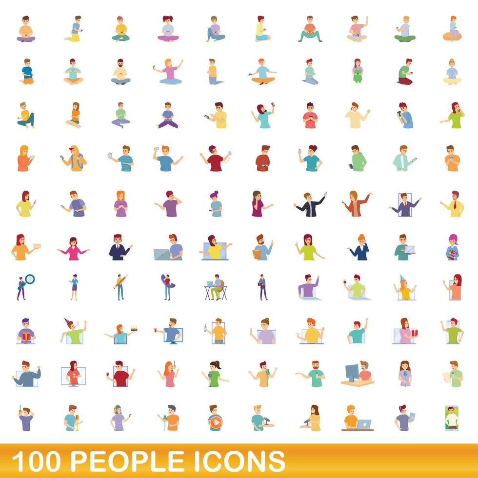 100 Personen Icons Set, Cartoon-Stil vektor