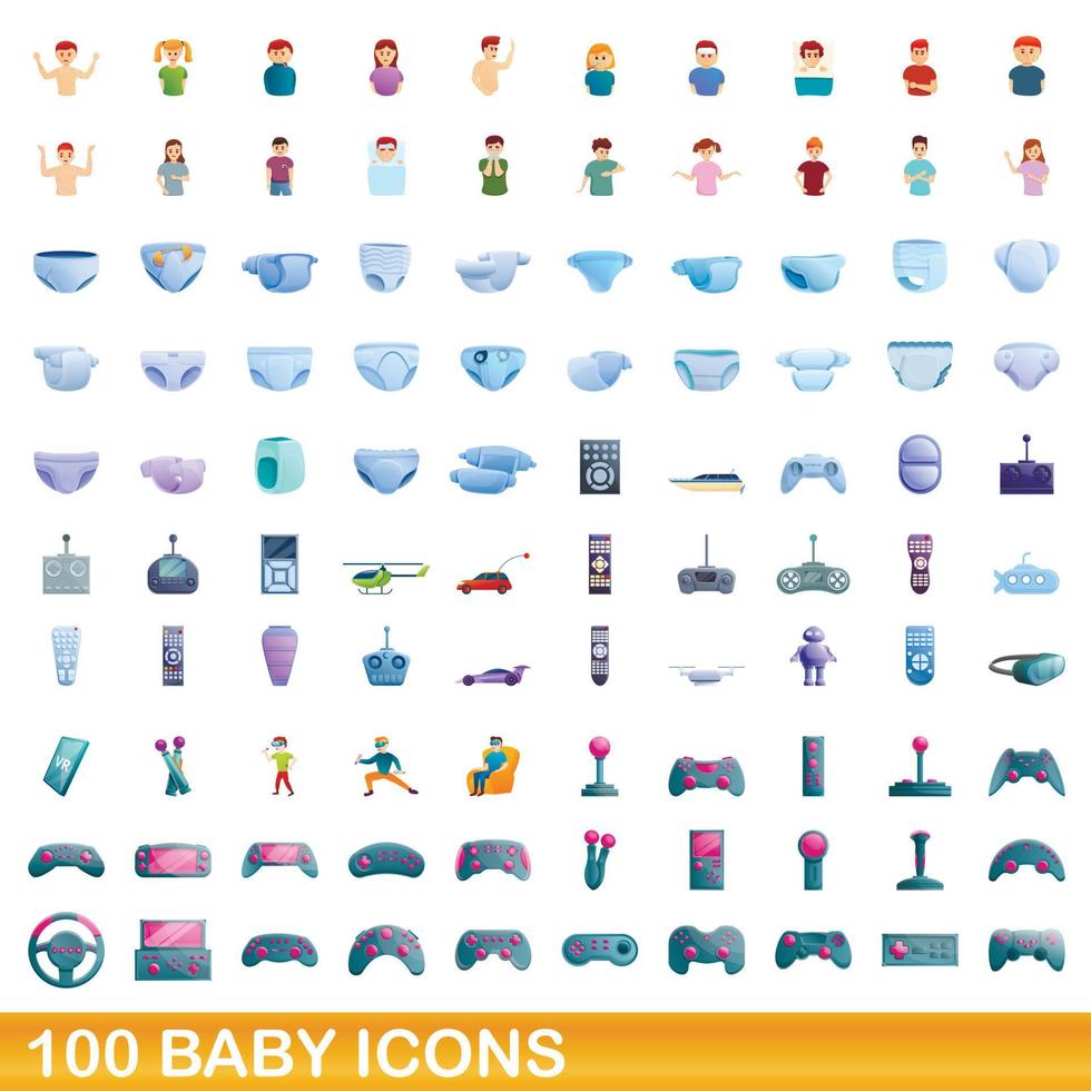 100 Baby-Icons gesetzt, Cartoon-Stil vektor