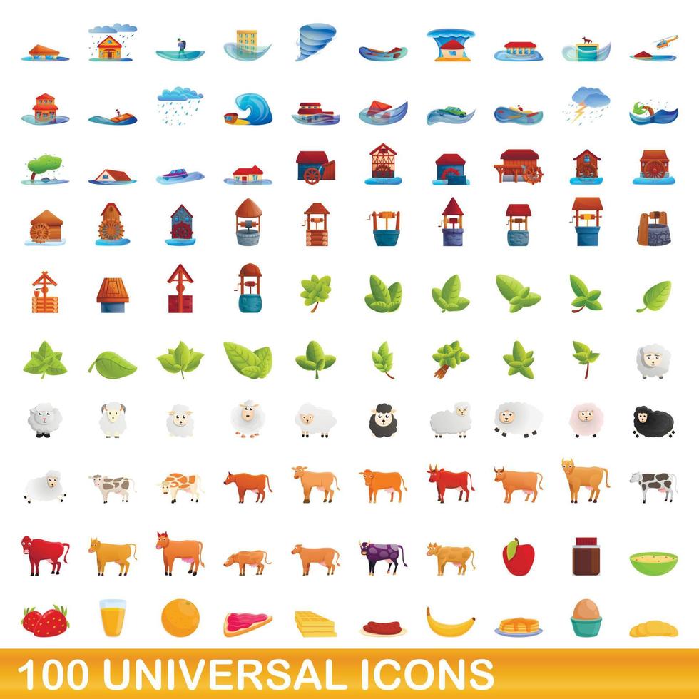 100 universelle Symbole im Cartoon-Stil vektor