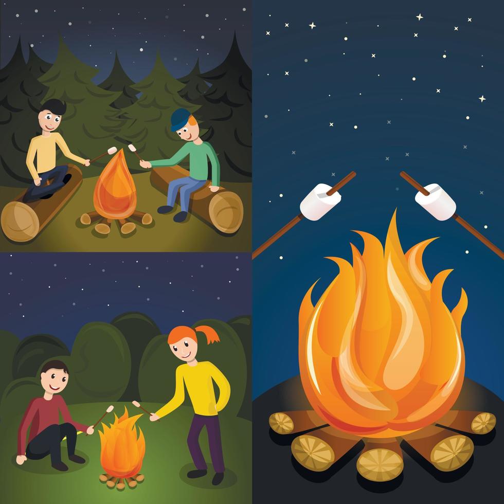 Lagerfeuer-Marshmallow-Banner-Set, Cartoon-Stil vektor