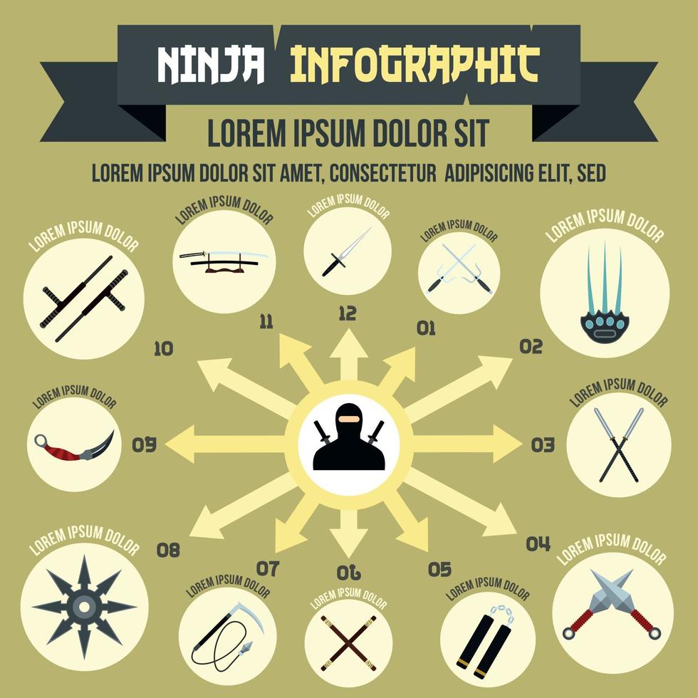 ninja infographic, platt stil vektor