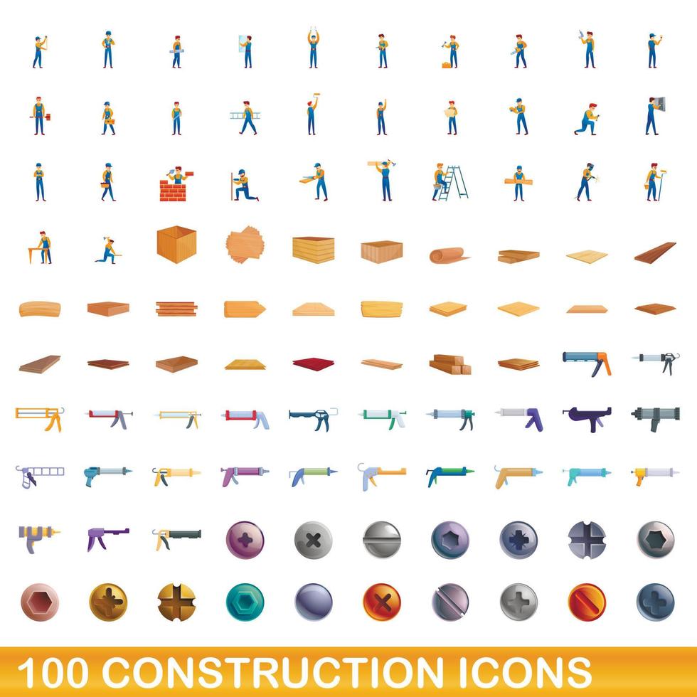 100 Bausymbole im Cartoon-Stil vektor