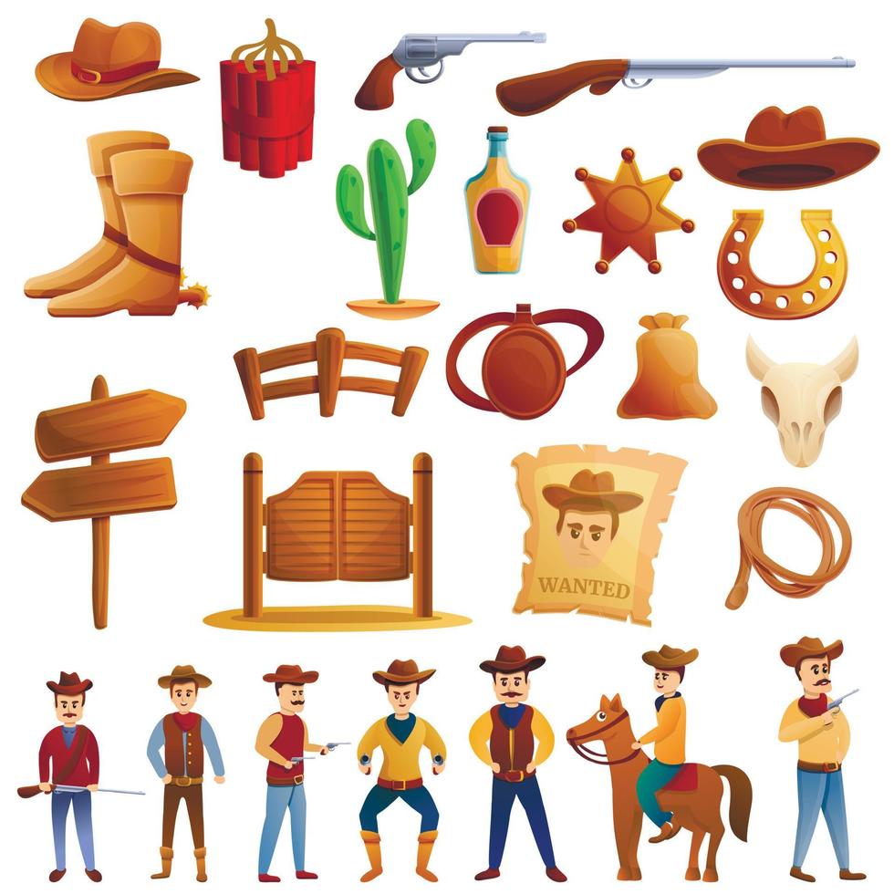 Cowboy-Icons gesetzt, Cartoon-Stil vektor