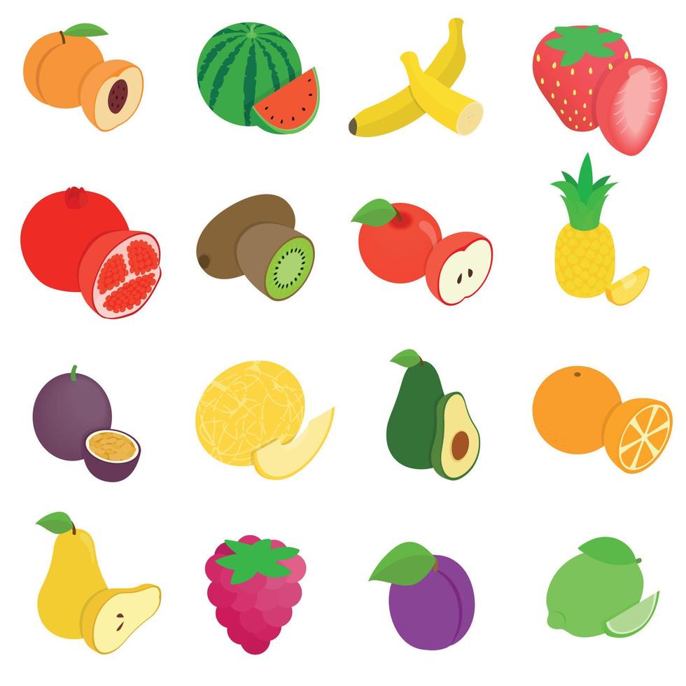 frukt ikoner set, isometrisk 3d-stil vektor