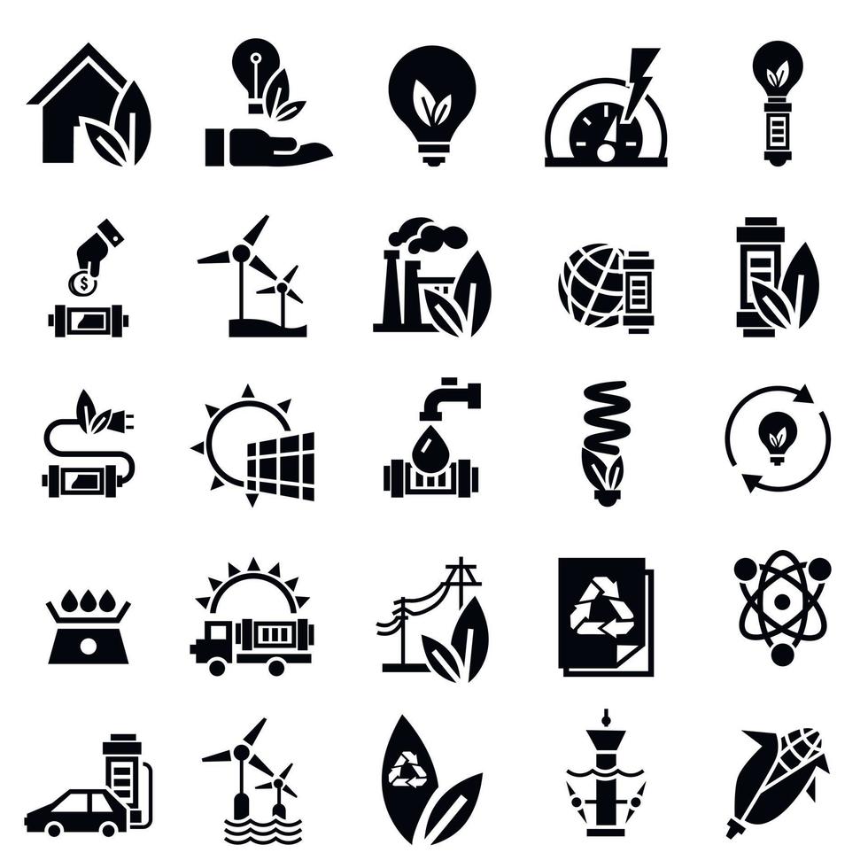 Energiespar-Icon-Set, einfacher Stil vektor