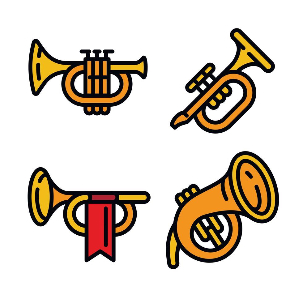 trumpet ikoner set, dispositionsstil vektor